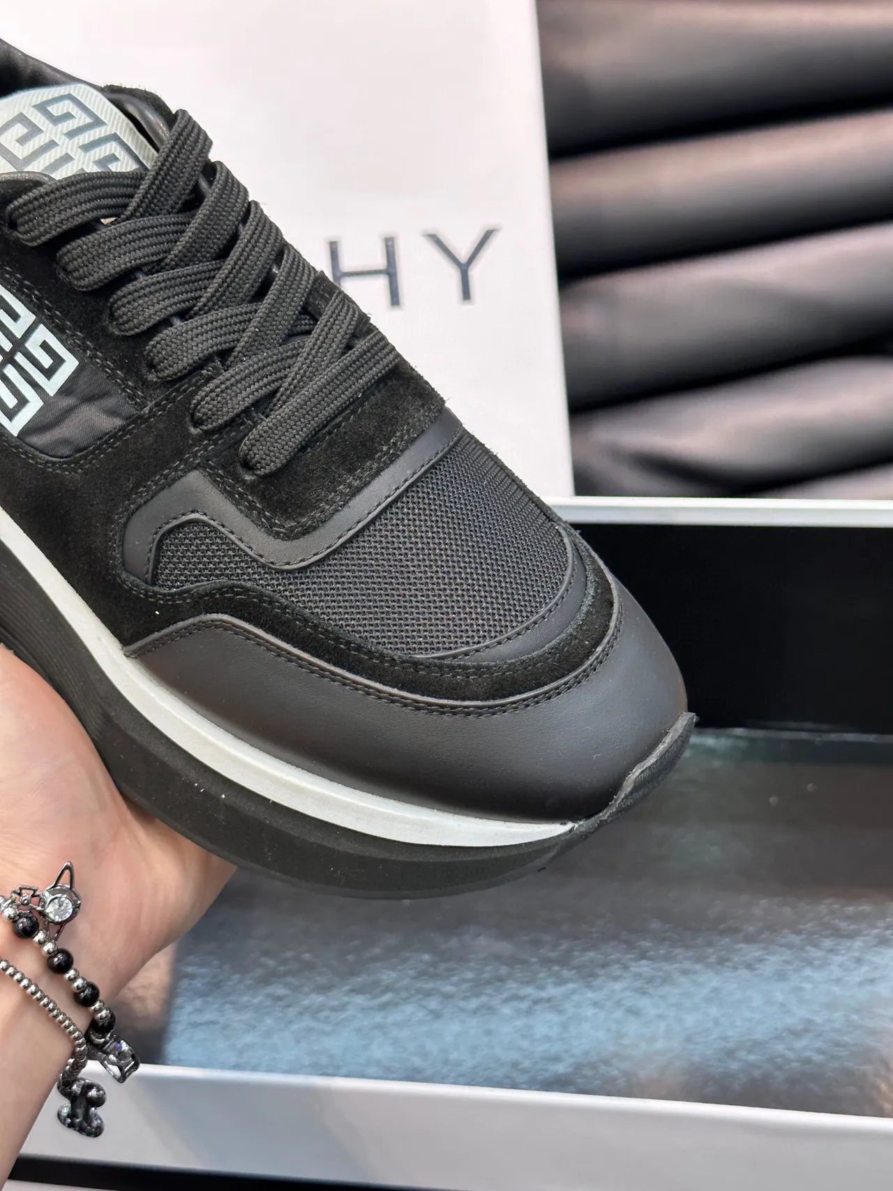 Givenchy Black White Platform Sole Mixed-Material Upper Chunky Sneakers