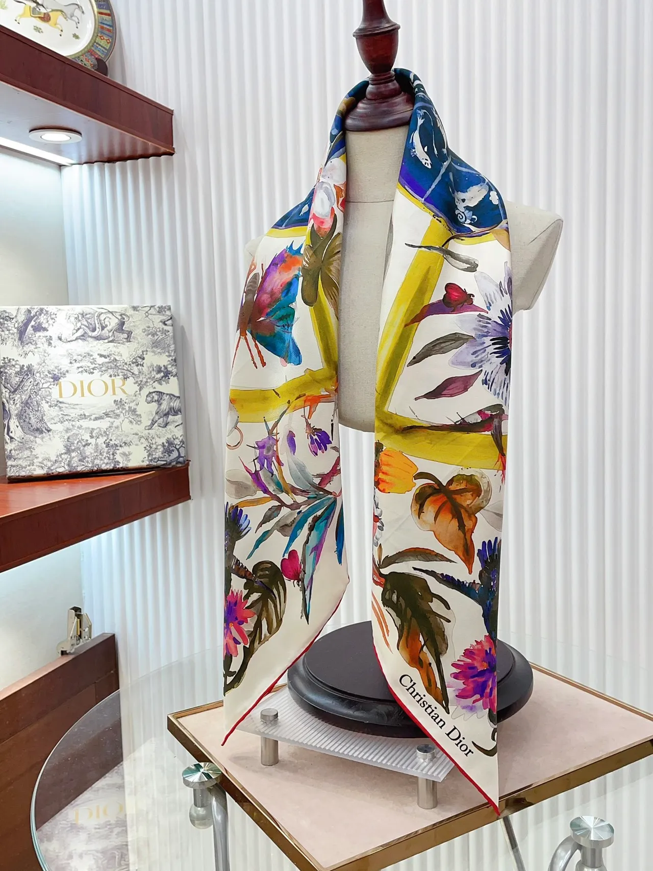 Dior Floral Watercolor Print Silk Scarf