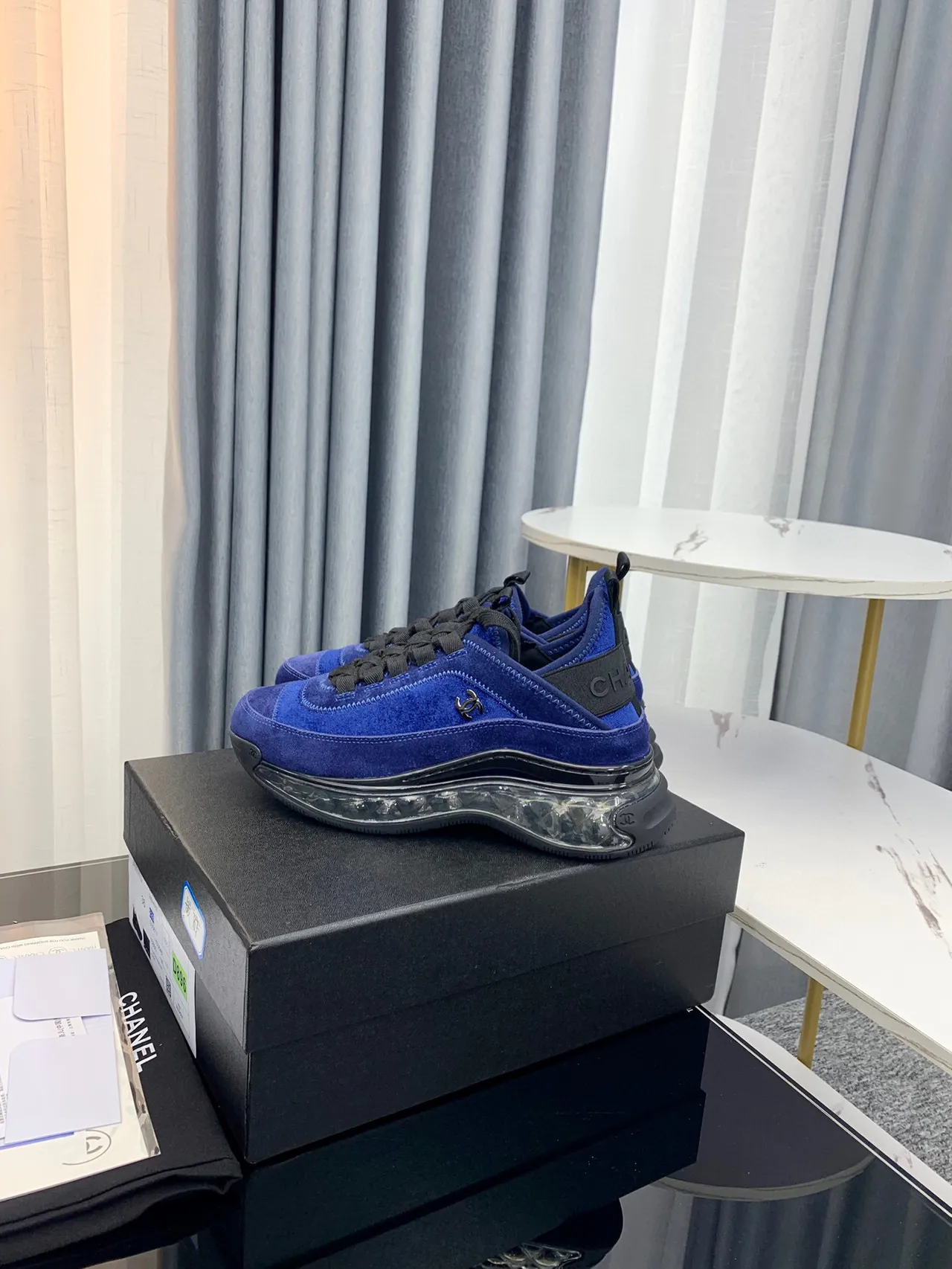 Chanel Cloud Blue Suede Transparent Sole Chunky Sneakers