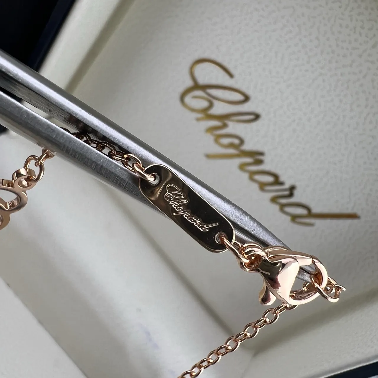 Chopard Gold Silver Geometric Barrel Pendant Pavé-Set Stones Necklace