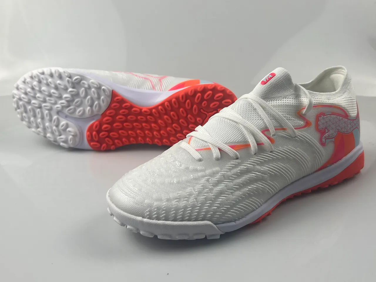 Puma Future Z White Orange Knit Upper Ribbed Texture Turf Soccer Shoes