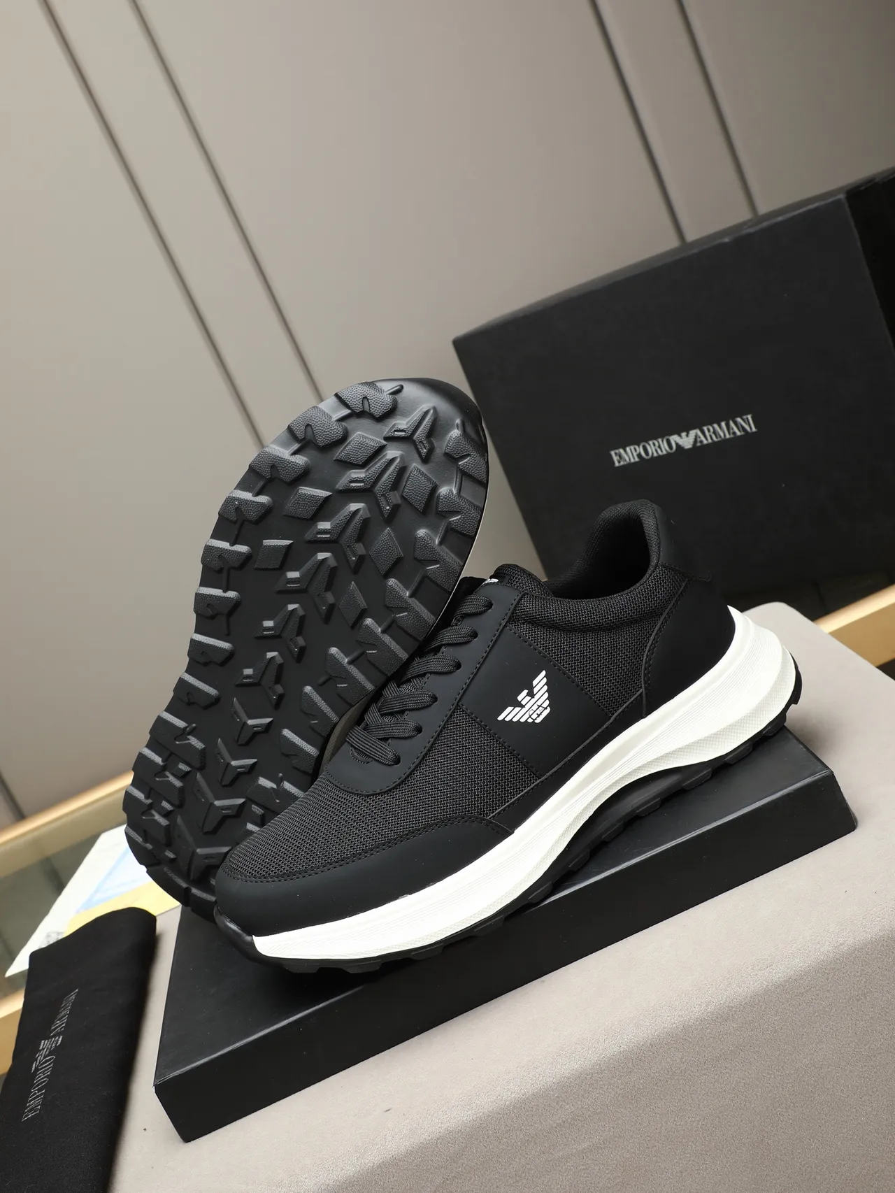 Emporio Armani Black and White Eagle Logo Lifestyle Sneakers