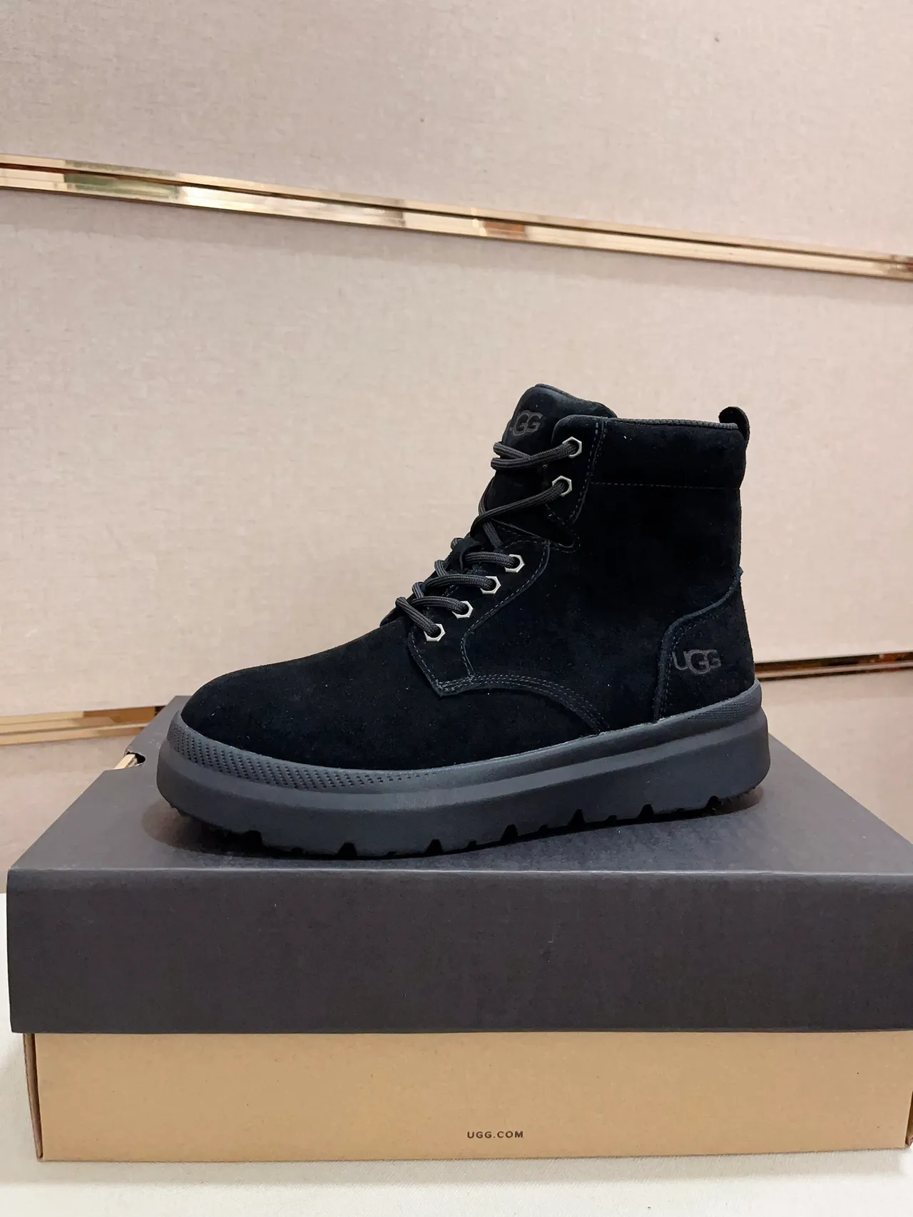 UGG Black Suede Upper Lace-Up Front Work Boots