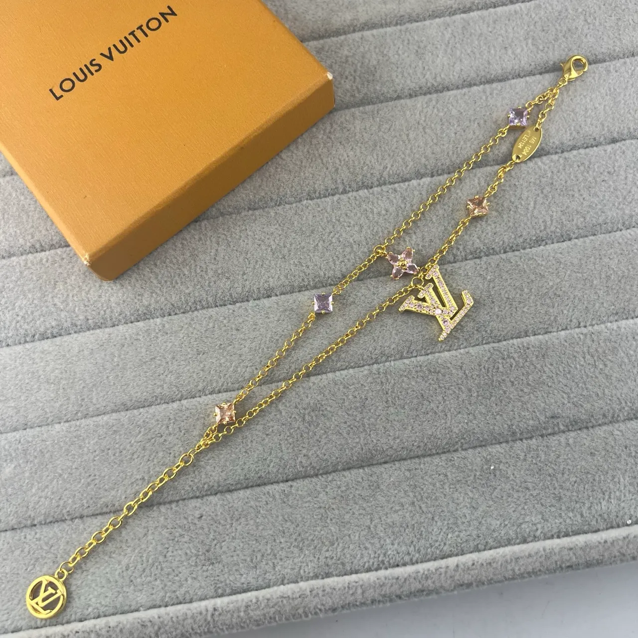 Louis Vuitton Gold Silver Chain-Link Crystal-Embellished Bracelet