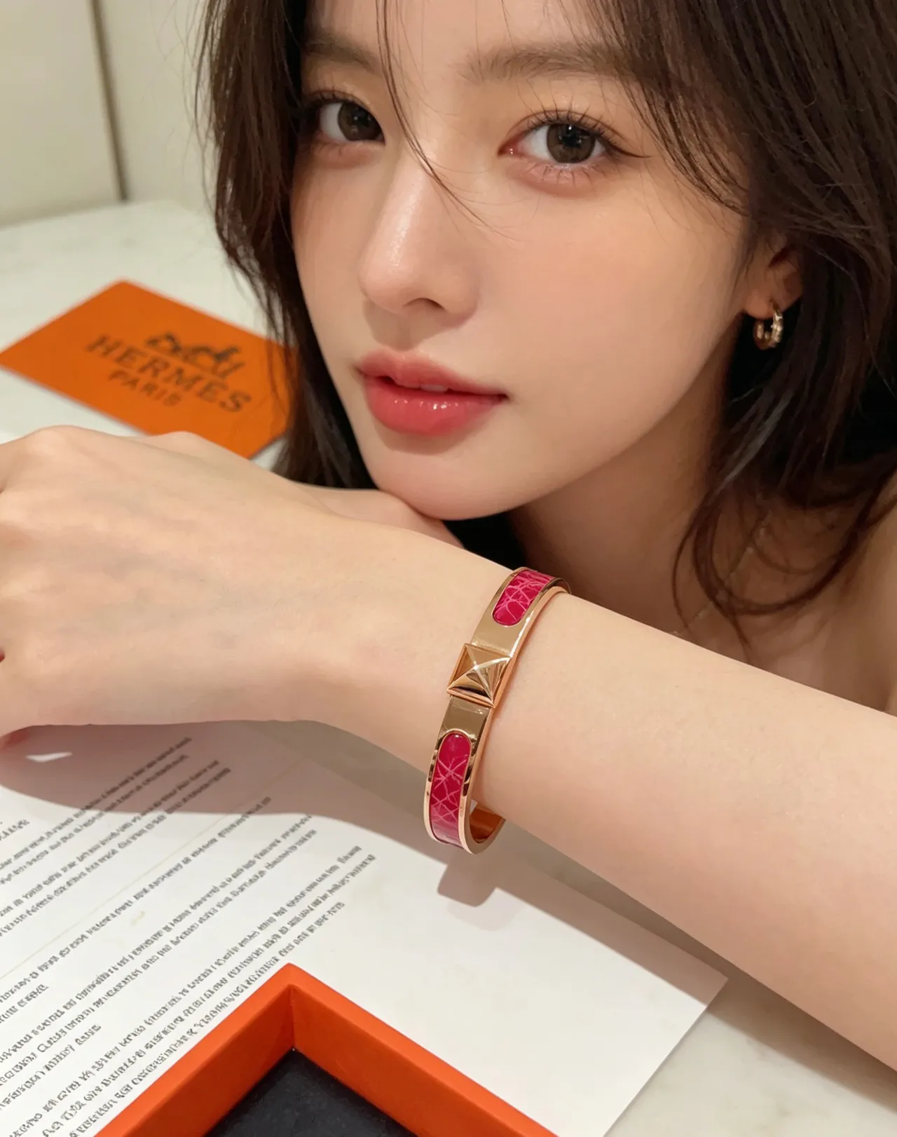 Hermès Pink Gold Metal H-Shaped Clasp Bracelet