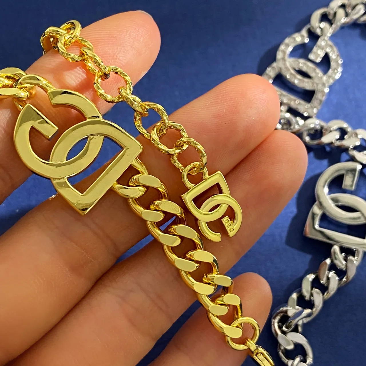 Gold Silver Curb Chain Pavé Crystal Charms Bracelet