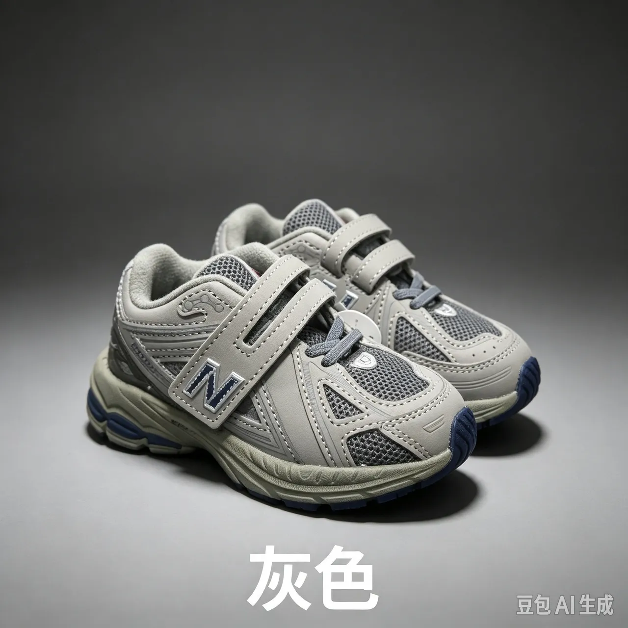 New Balance Gray Blue Retro Runner Velcro Strap Closure Chunky Sneakers