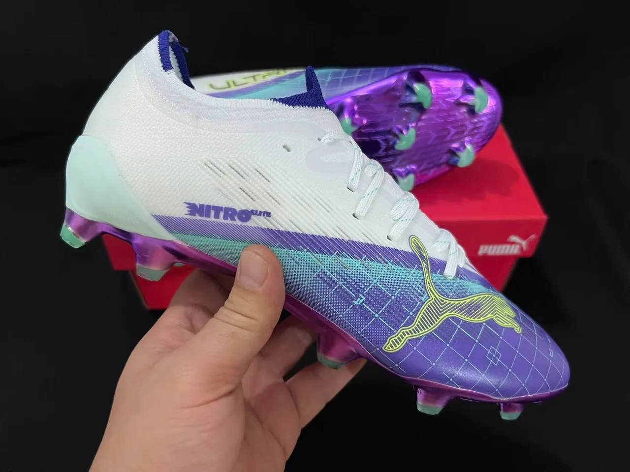 Puma Nitro Purple White Low-Cut Knit Upper Gradient Firm-Ground Soccer Shoes