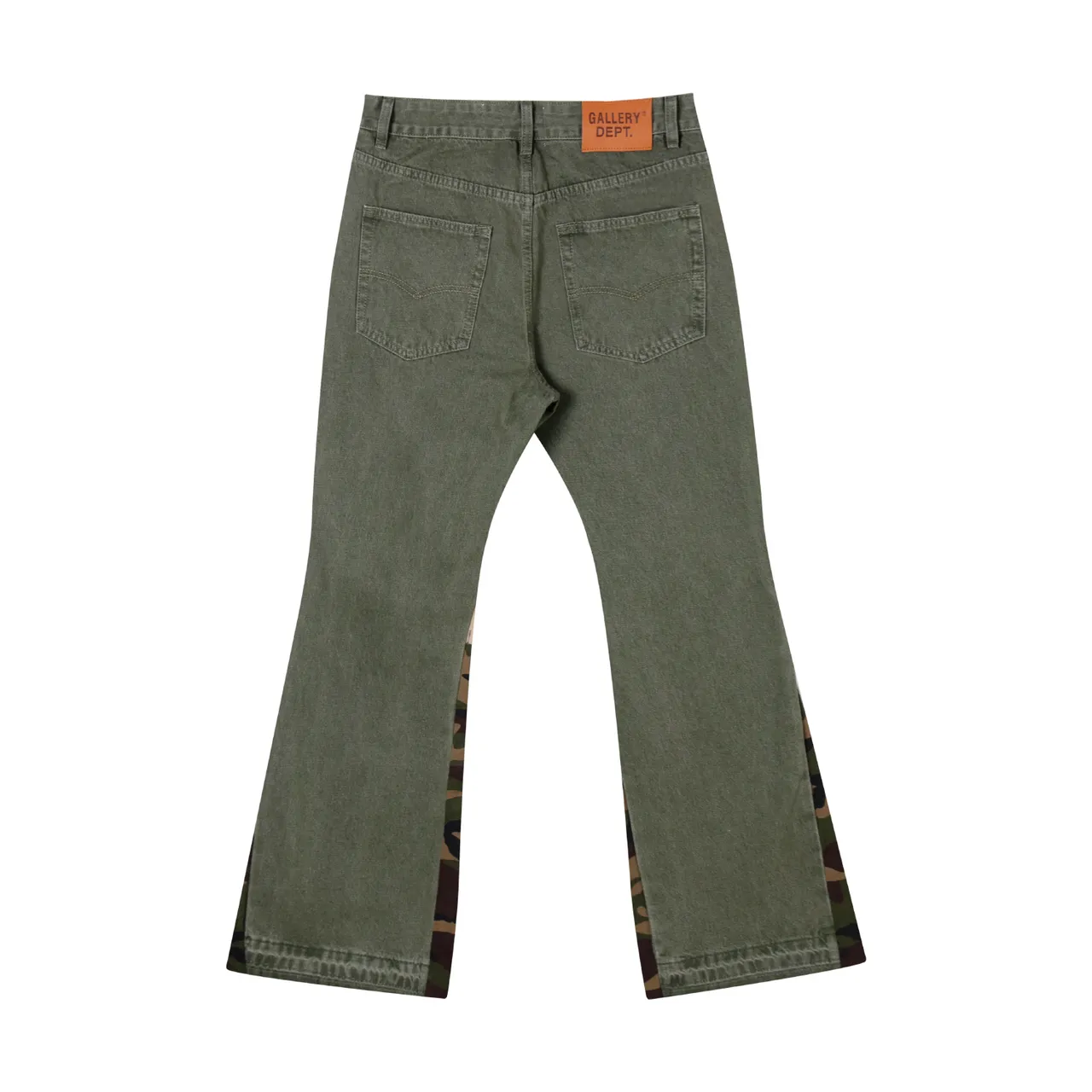 Gallery Dept Olive Green Camouflage Side Panel Flared Jeans