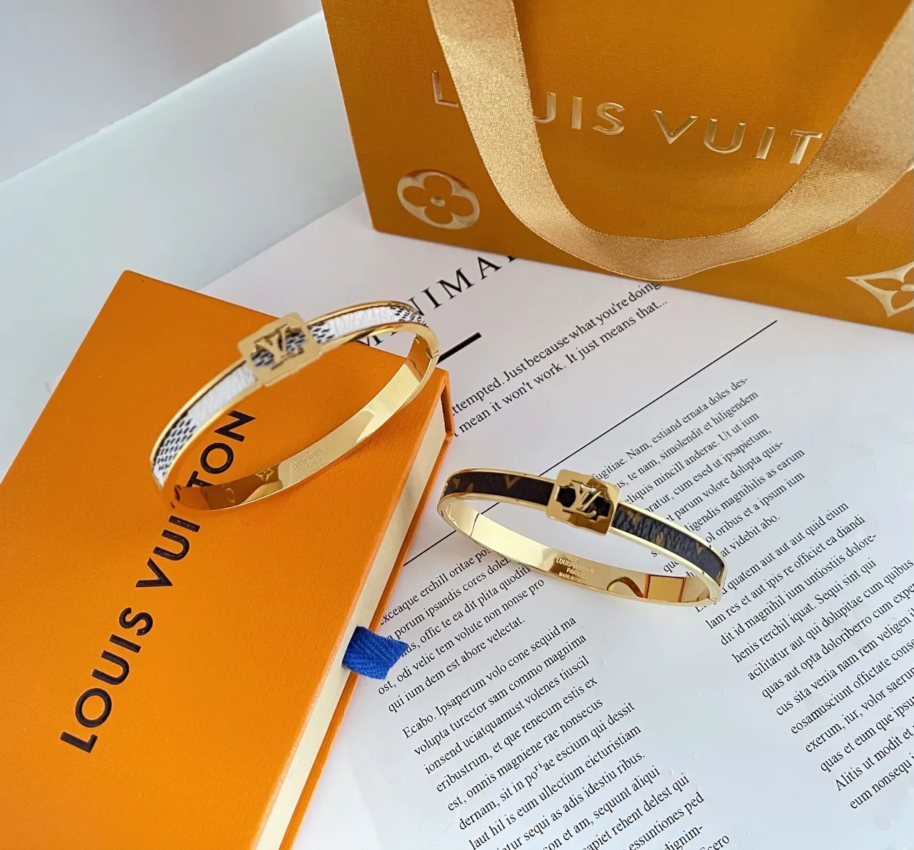 Louis Vuitton Monogram Bangle Gold-Tone Leather Canvas Bracelet