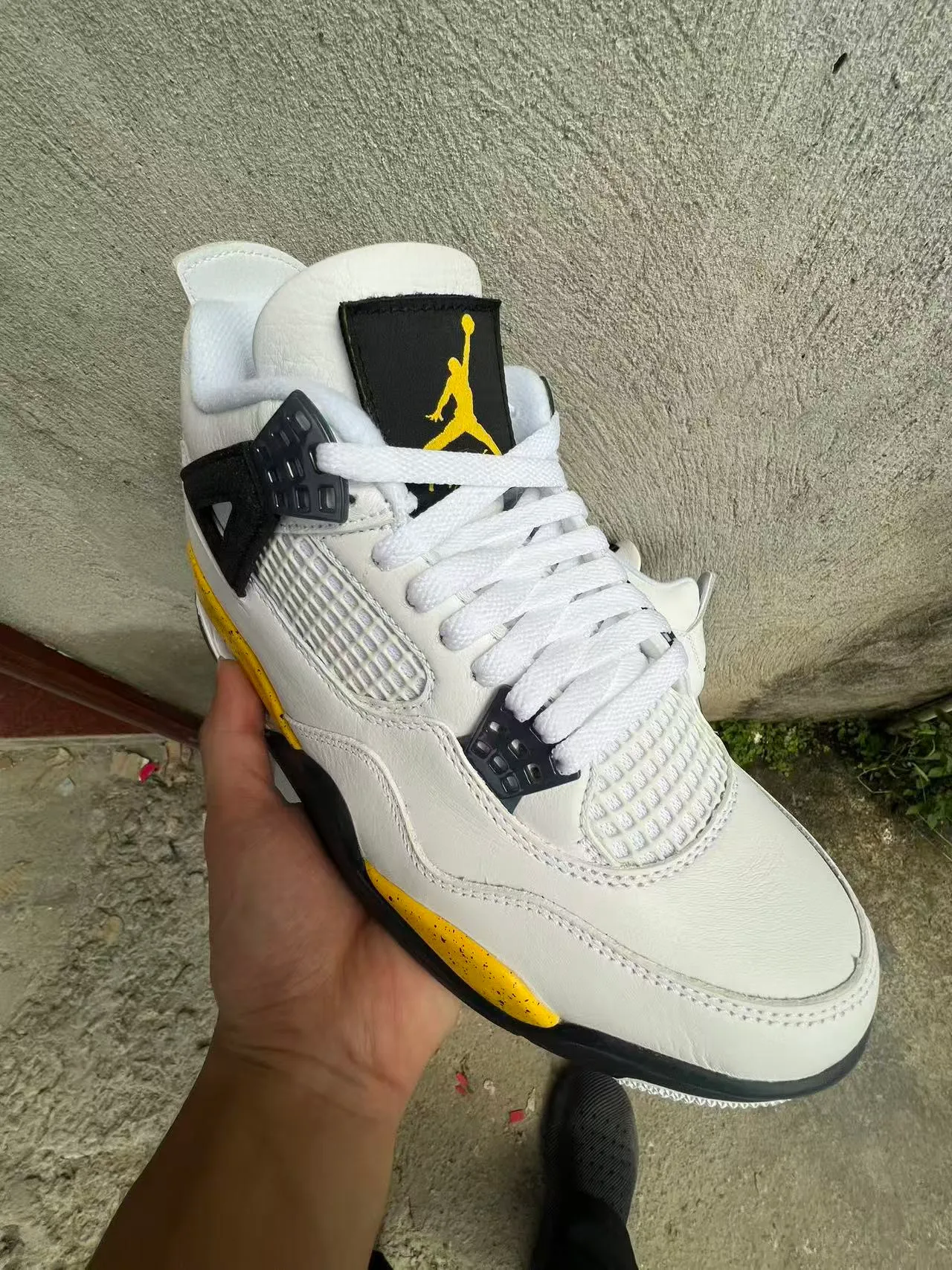 Air Jordan 4 White Black Yellow Speckle Basketball Shoes