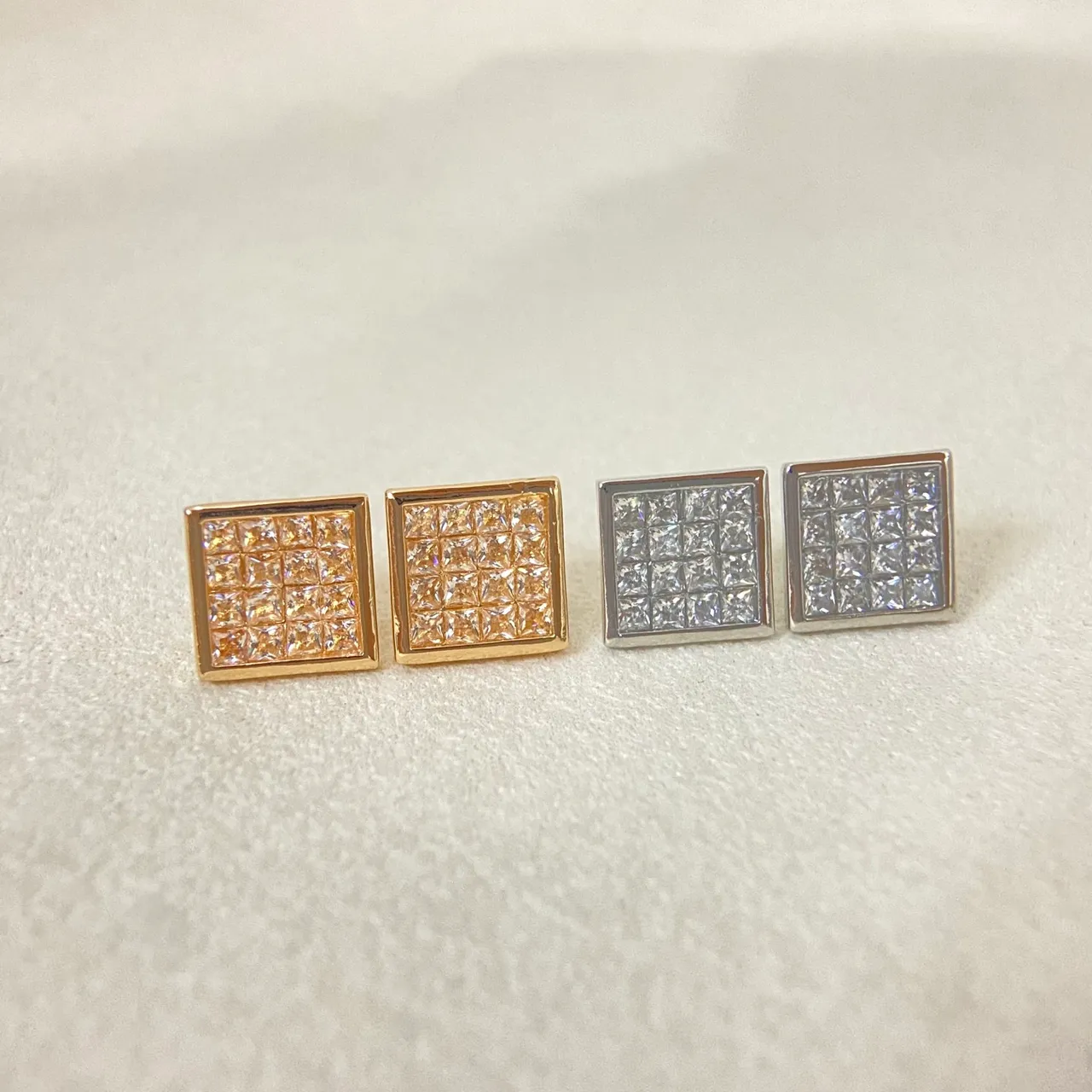 Square Pavé-Set Multi-Stone Stud Earrings