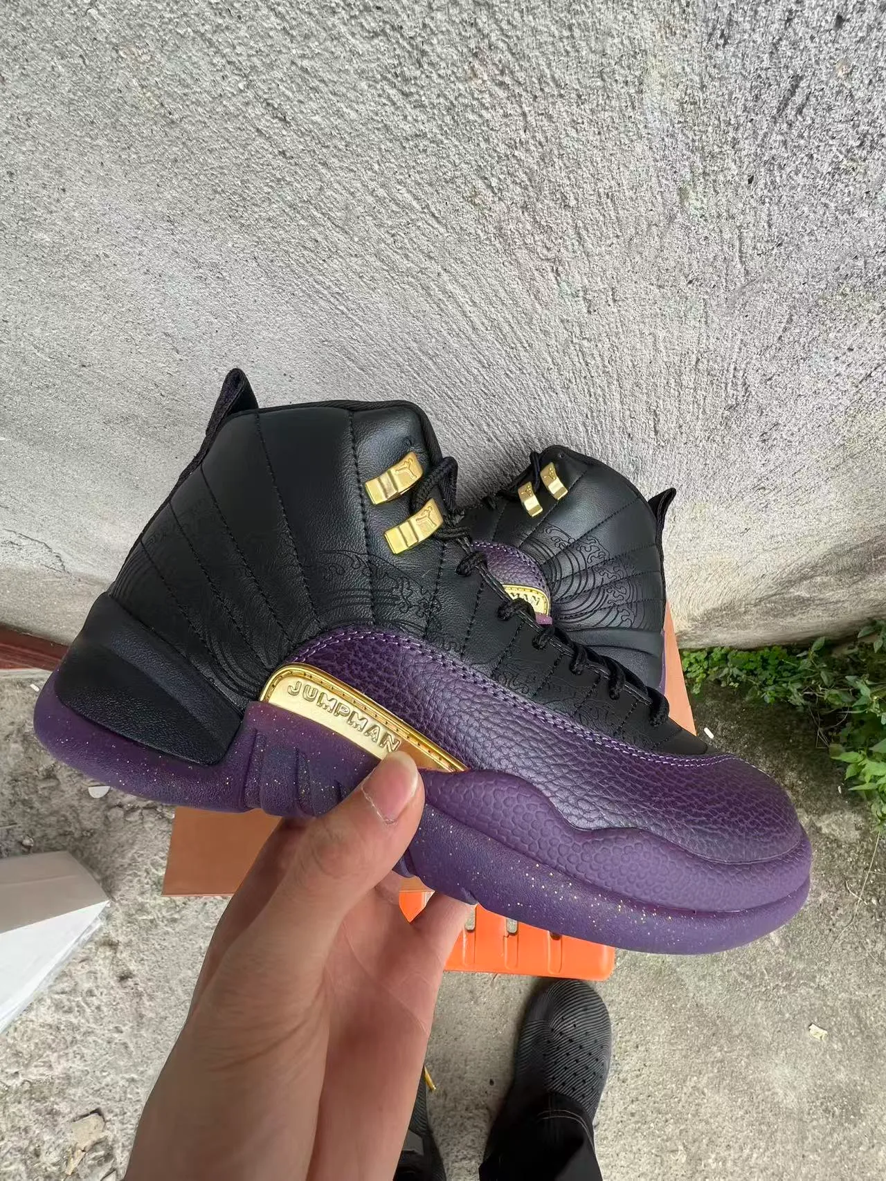 Air Jordan 12 Black Purple Gold Basketball Shoes
