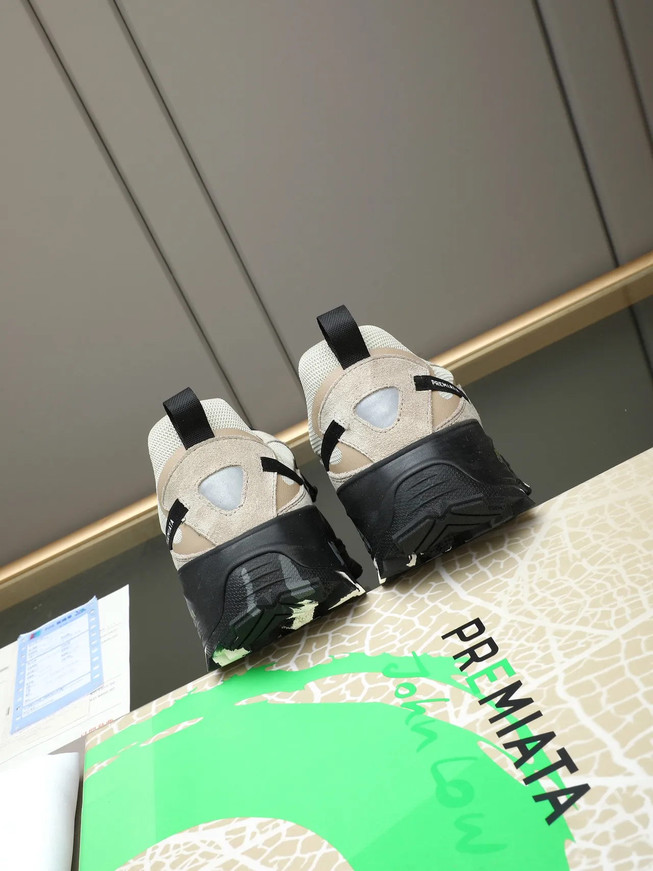 Premiata Beige and Black Mixed-Material Chunky Sole Lifestyle Sneakers