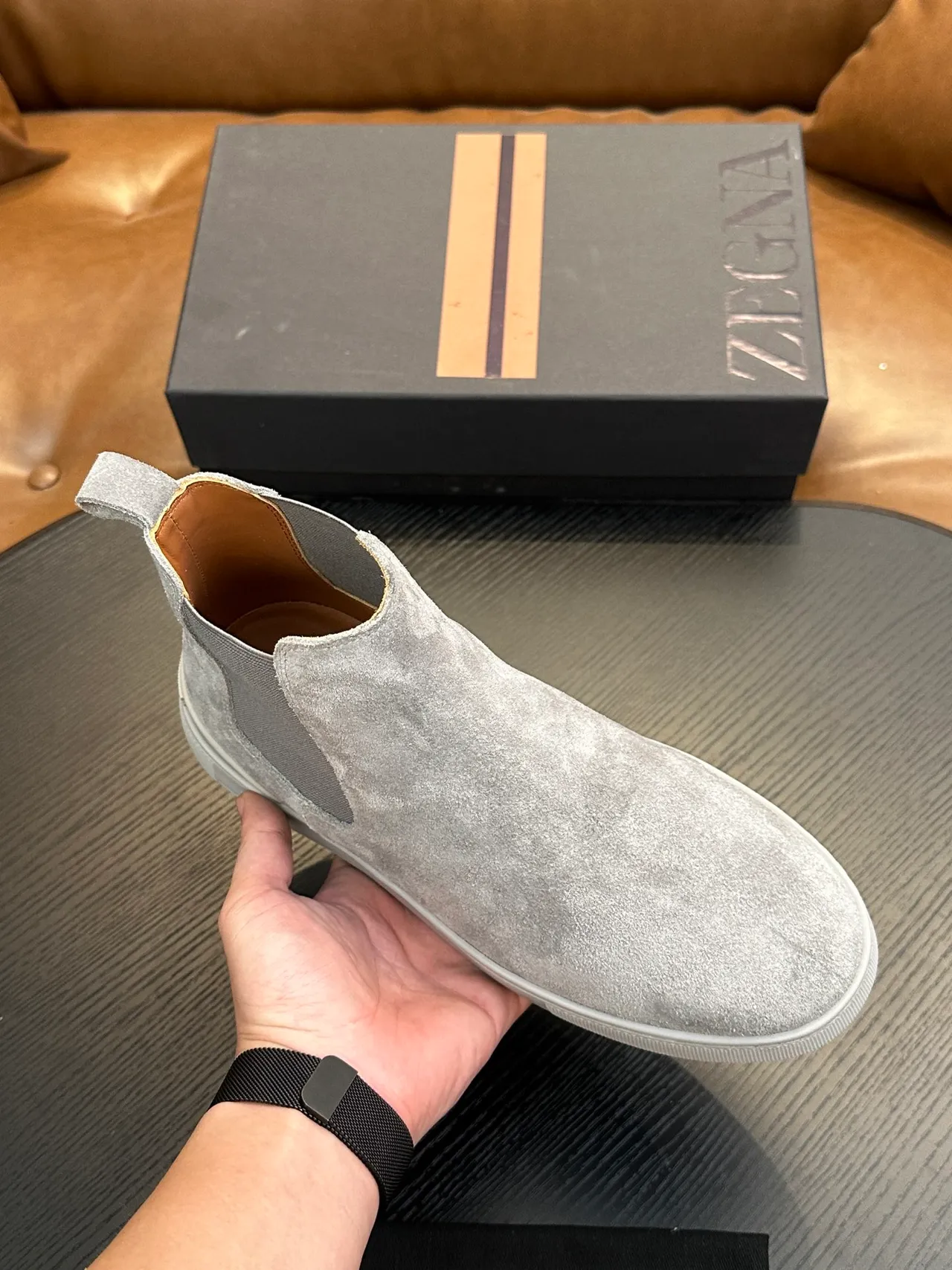 Zegna Gray Suede Chelsea Boots