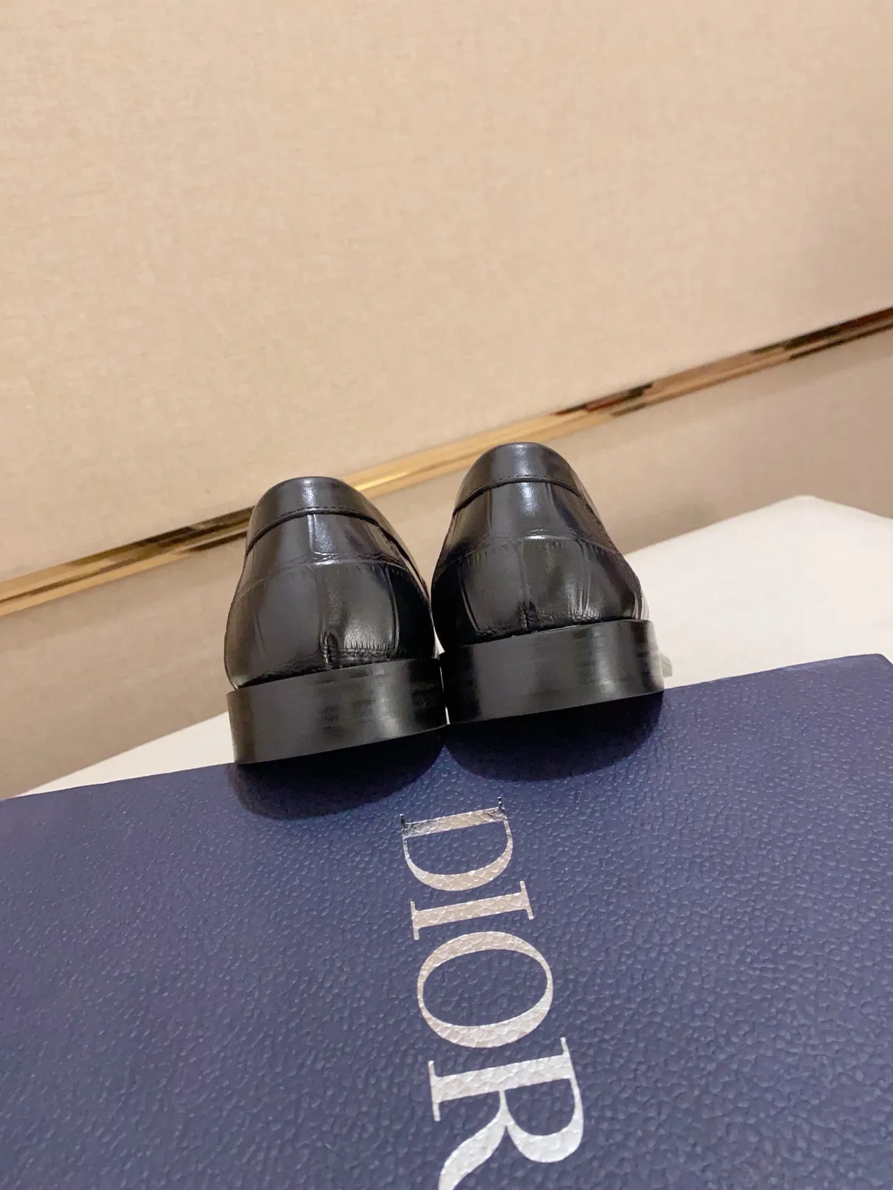 Dior Black Gold Croc-Embossed Leather Logo Plaque Loafer