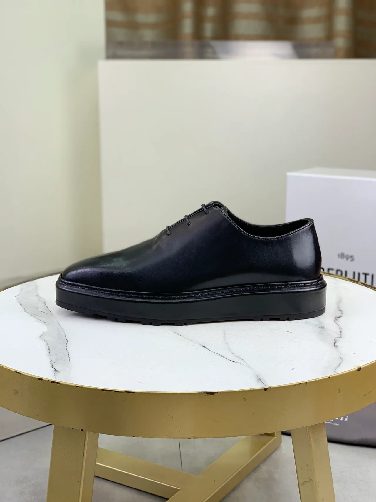 Berluti Black Smooth Leather Pointed-Toe Oxford Shoes