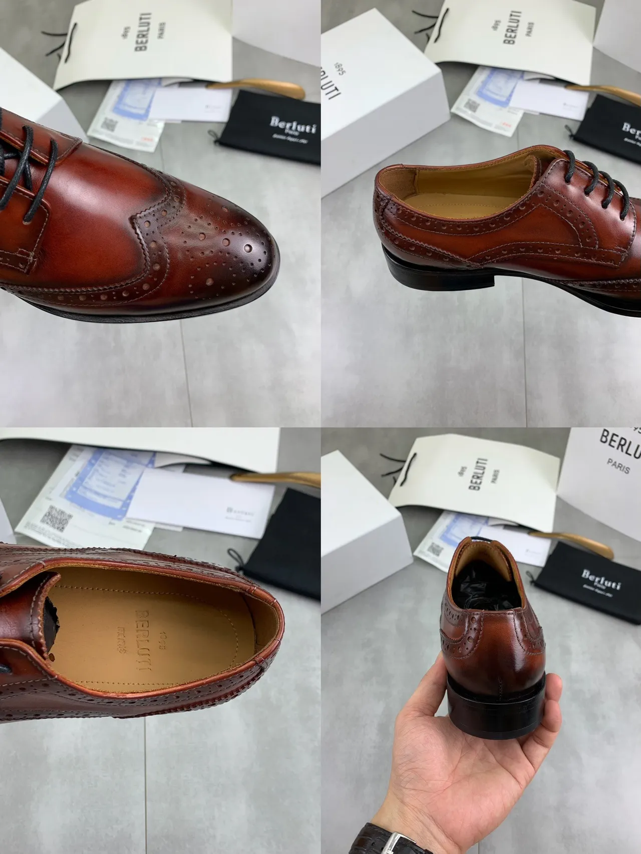 BERLUTI Brown Black Polished Leather Full Wingtip Brogue