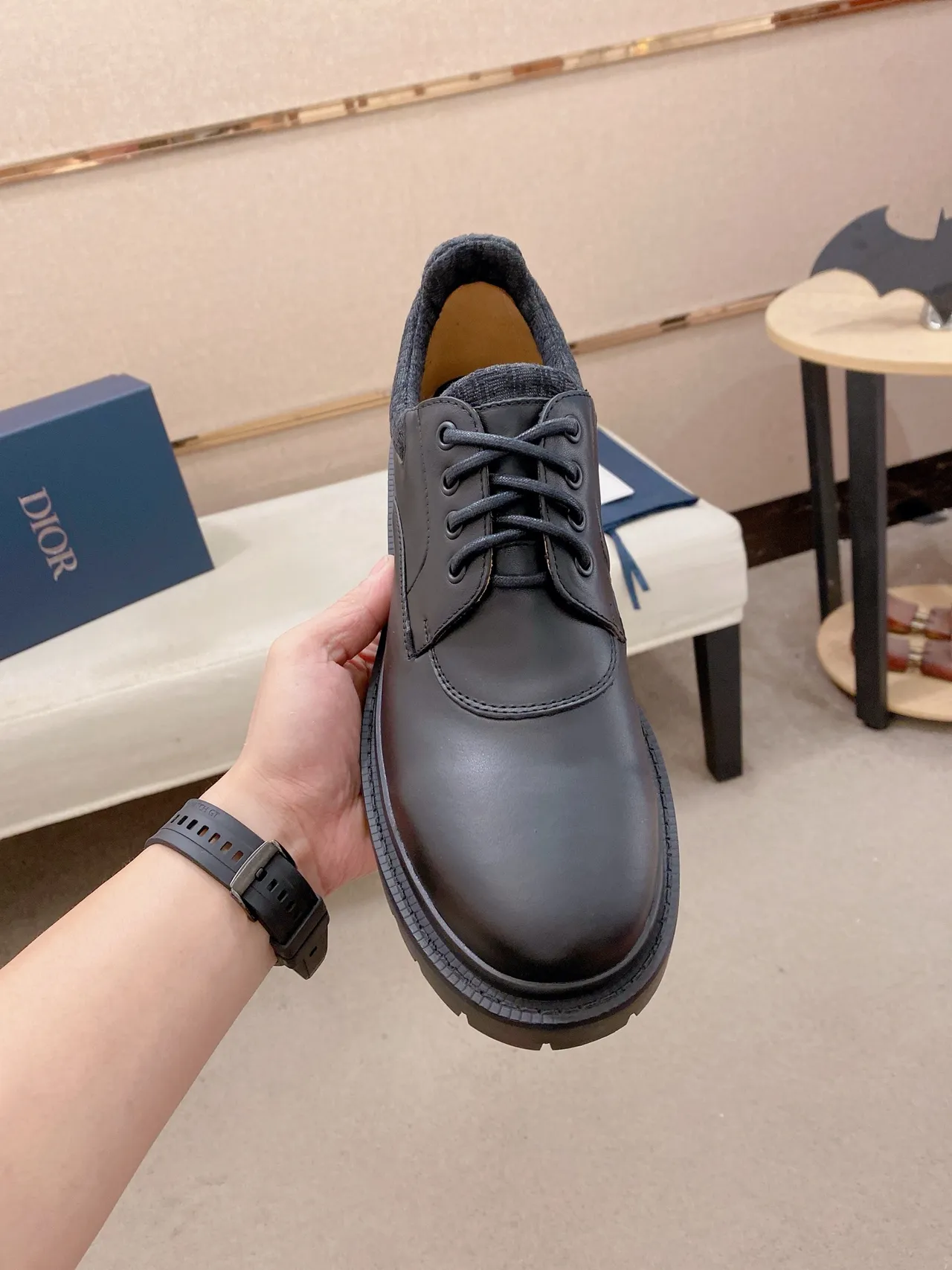 Dior Gray Moc-Toe Chunky Lug Sole Oxford Shoes