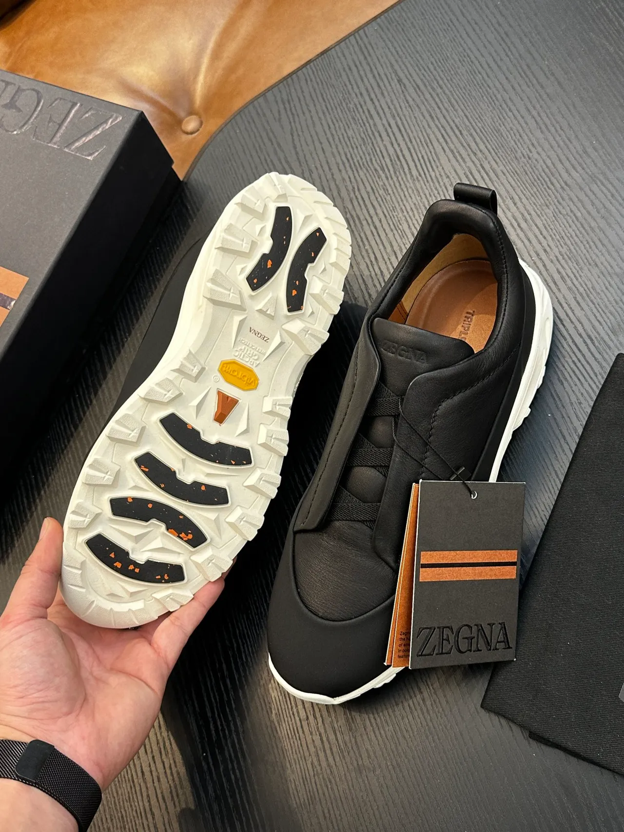 Zegna Black Leather Slip-On Lifestyle Sneaker