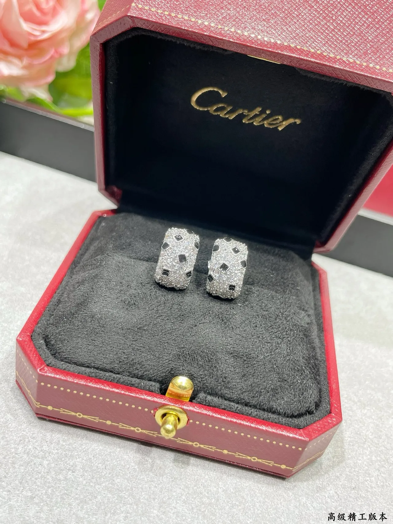 Cartier Silver Black Pavé-Set Geometric Inlays Earrings