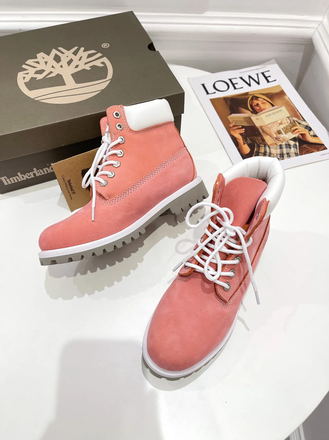 Timberland Premium 6-Inch Coral Pink Suede Work Boots