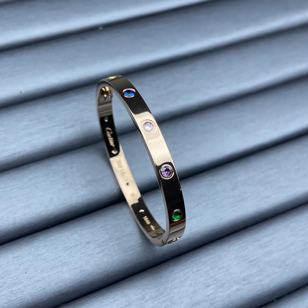 Cartier Love Multicolor Gemstone Hinged Bangle Bracelets