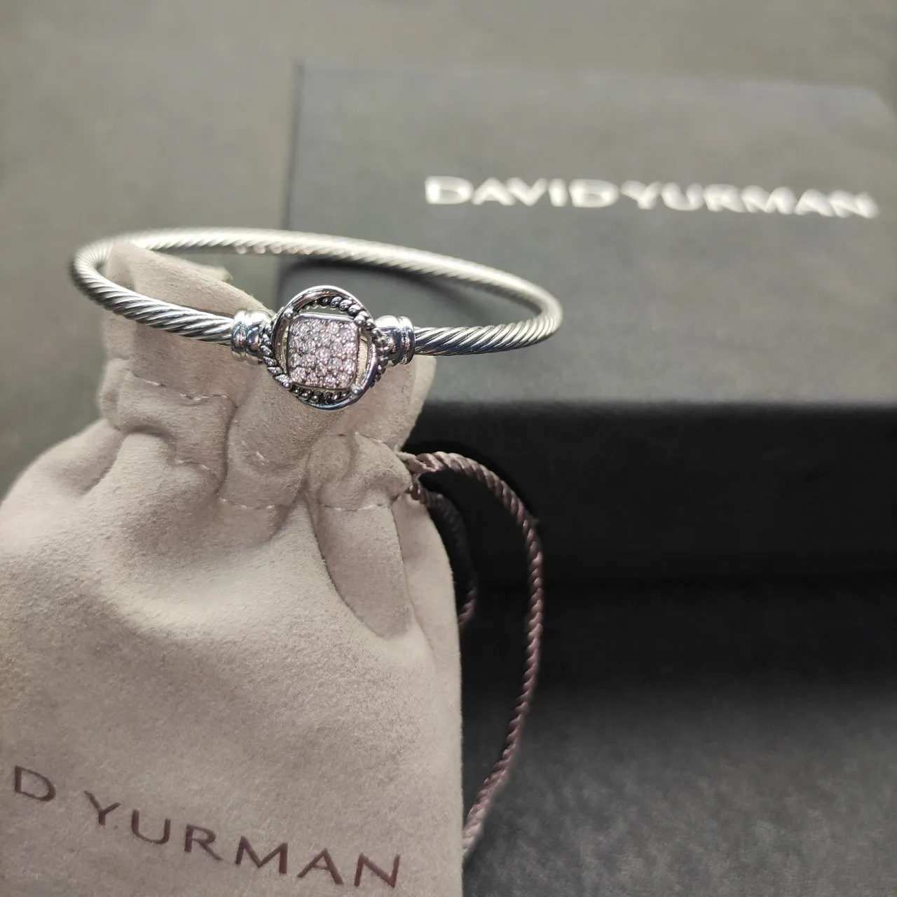 Tiffany & Co. HardWear Twisted Cable Pavé Heart Clasp Silver Bracelet
