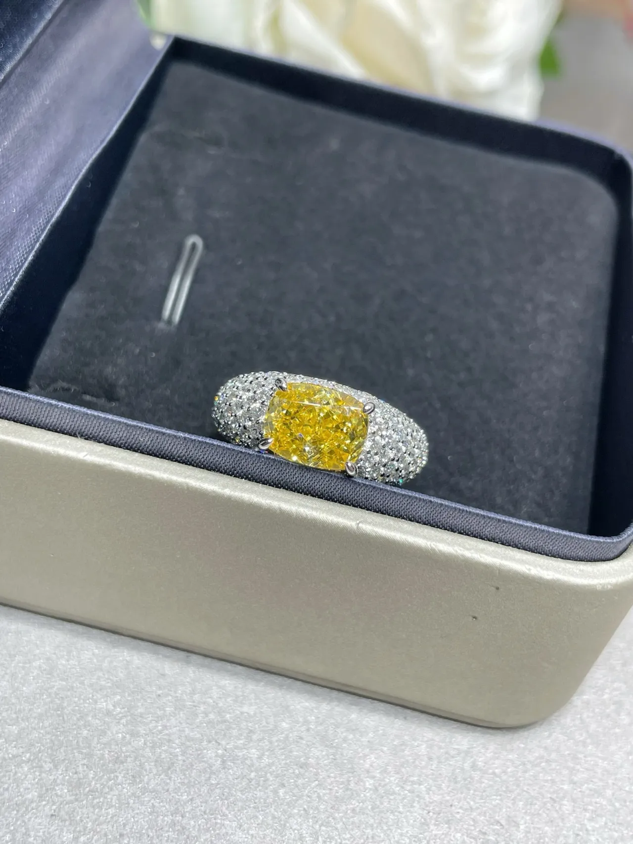 Yellow Cushion-Cut Pavé Stud Earrings