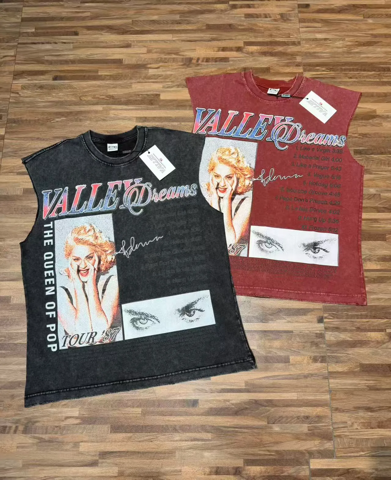 Black and Maroon Graphic-Print Distressed Sleeveless Vest Top