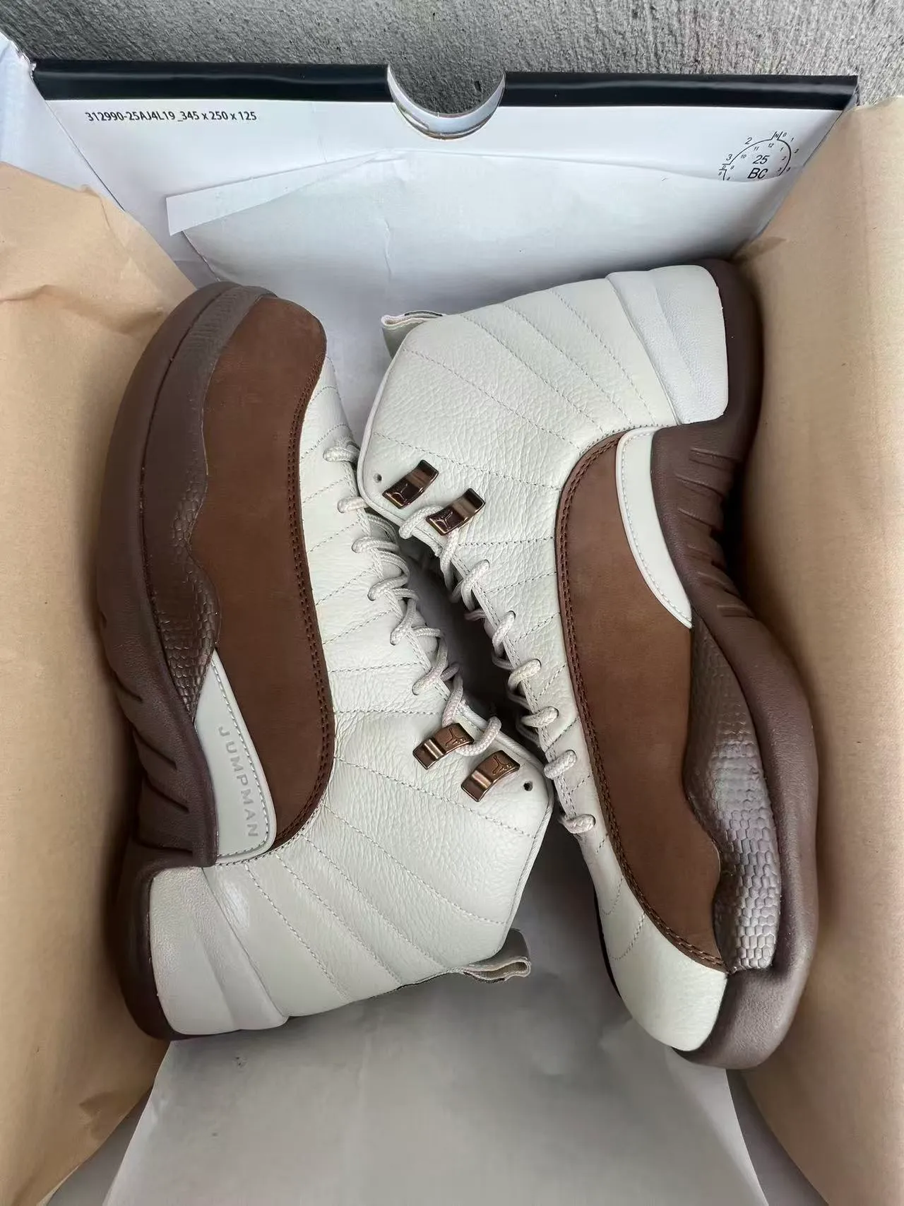 Air Jordan 12 White Brown Quilted Leather Basketball Shoes