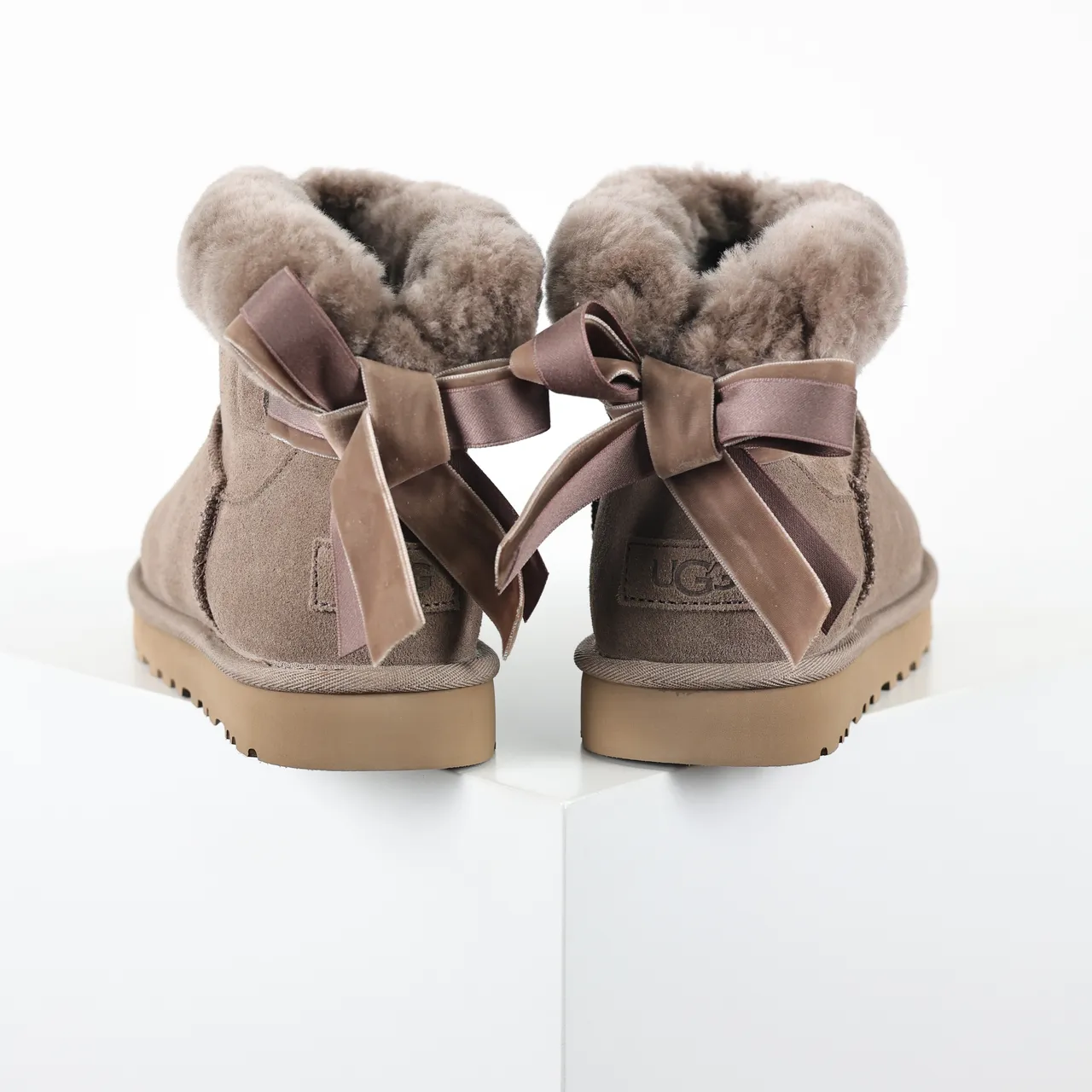 UGG Classic Mini Taupe Suede Shearling Cuff Snow Boots