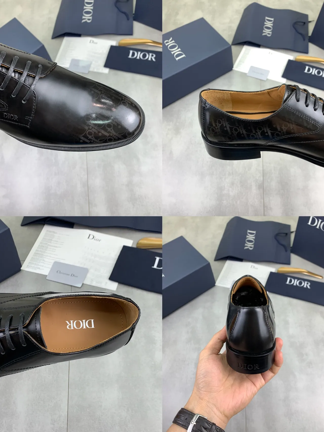 Dior Black Brown Glossy Leather Cap-Toe Oxford Shoes