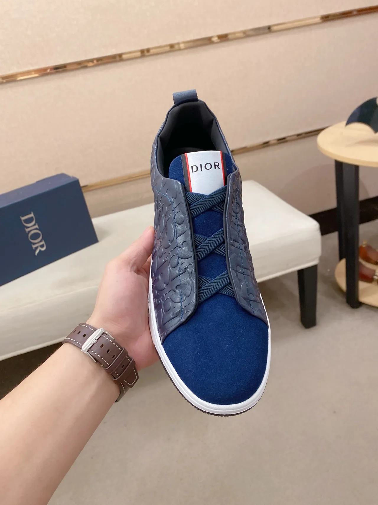 Dior B23 Slip-On Embossed Monogram Navy Blue Lifestyle Sneaker