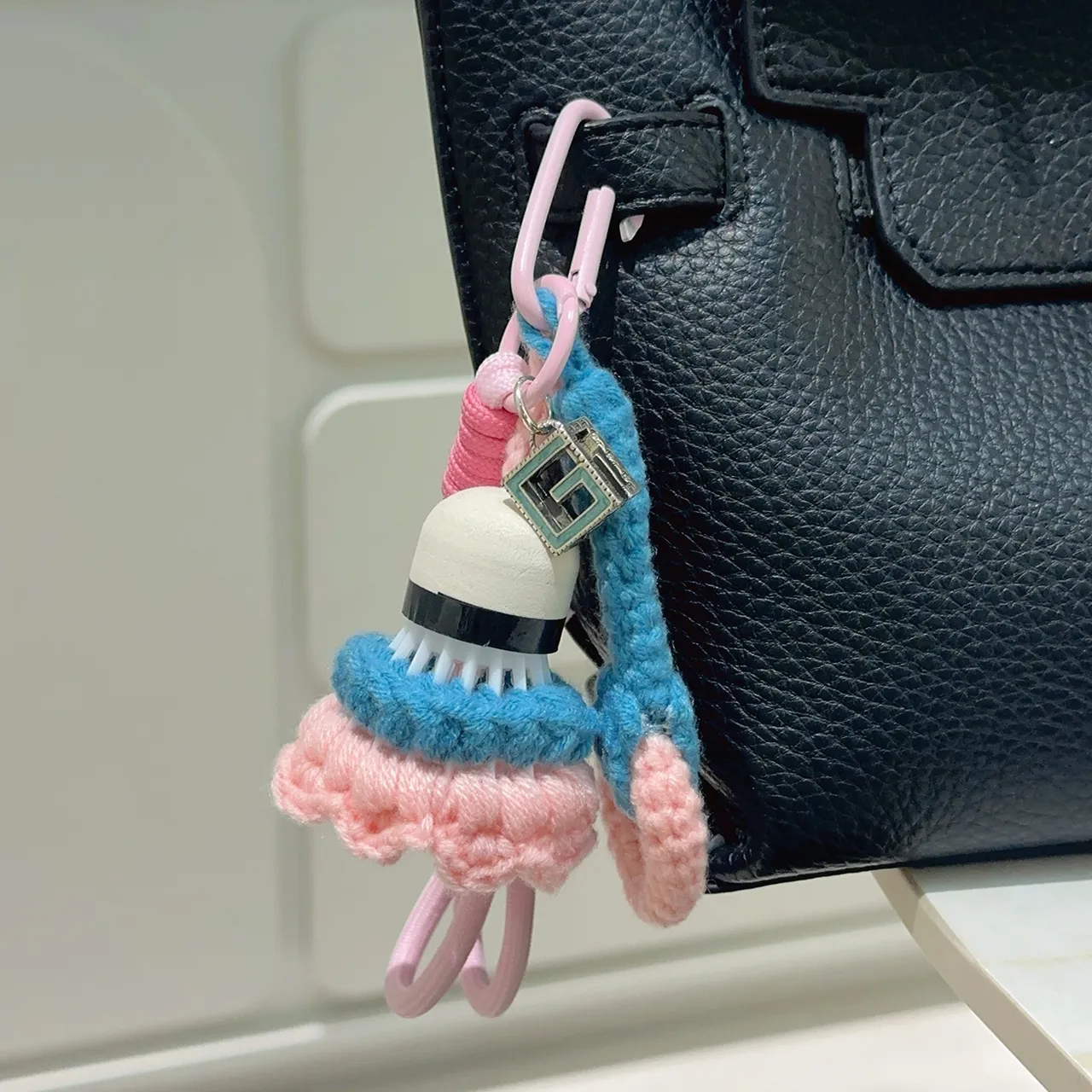 Gucci Pink Blue Hand-Crocheted Floral Motif Phone Accessory