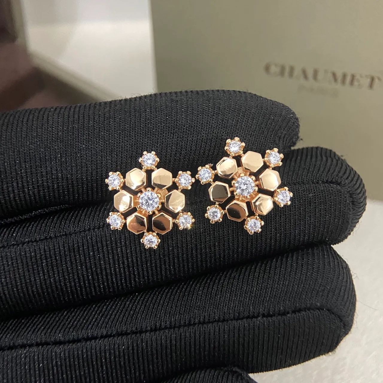 Chaumet Bee My Love Honeycomb Pavé Crystal Stud Earrings