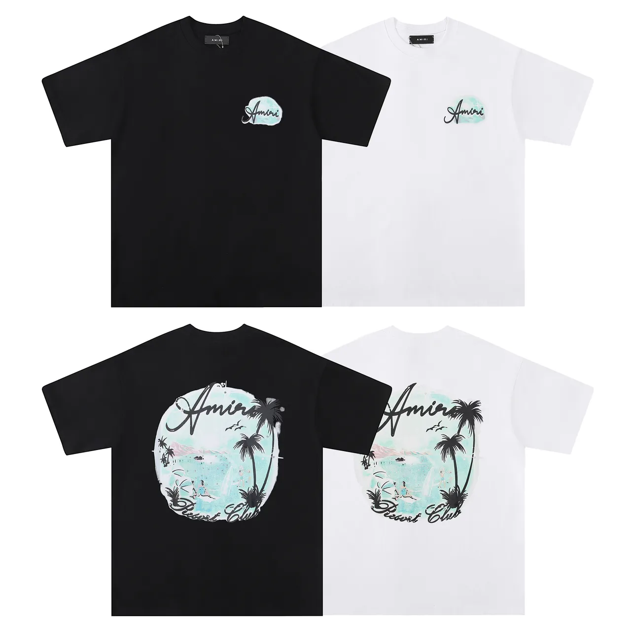 Amiri Resort Club Graphic Print Black and White T-Shirt