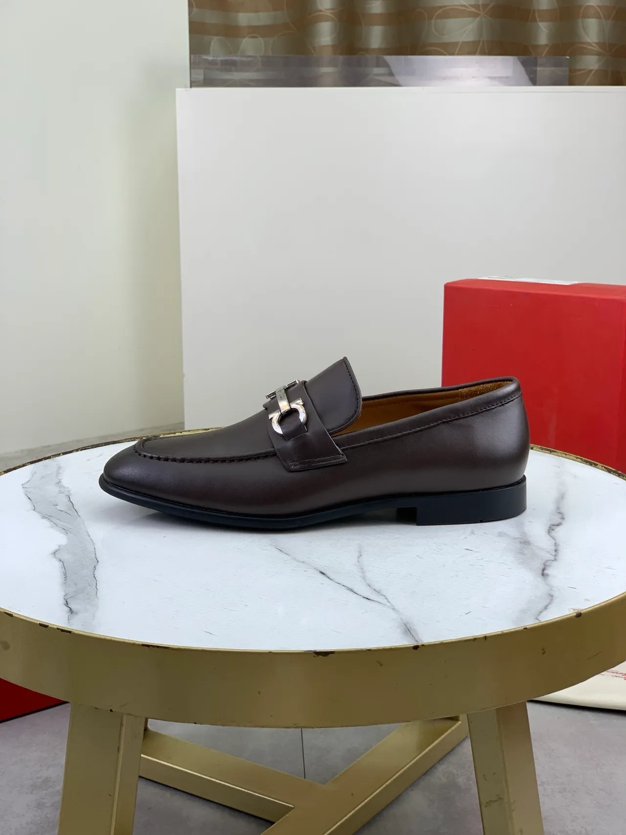 Salvatore Ferragamo Gancini Loafer Brown Leather Square Toe Loafers