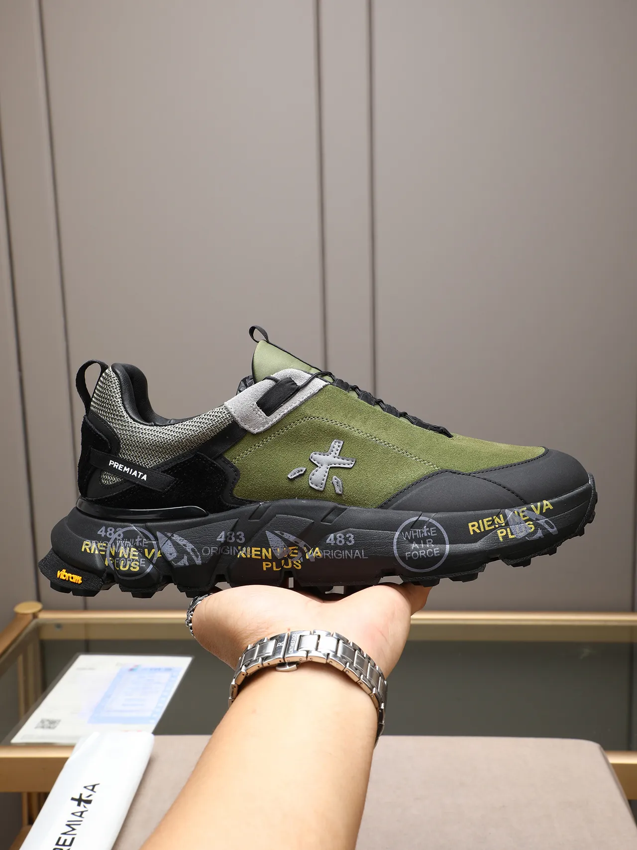 Premiata Rien Ne Va Plus Olive Green Chunky Lifestyle Sneaker