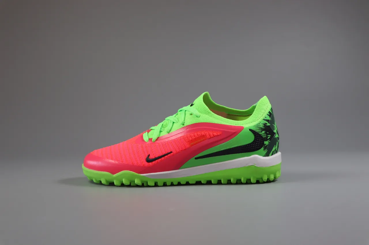 Nike Pink Green Low-Cut Synthetic Overlay Cage Artificial-Grass Soccer Shoes