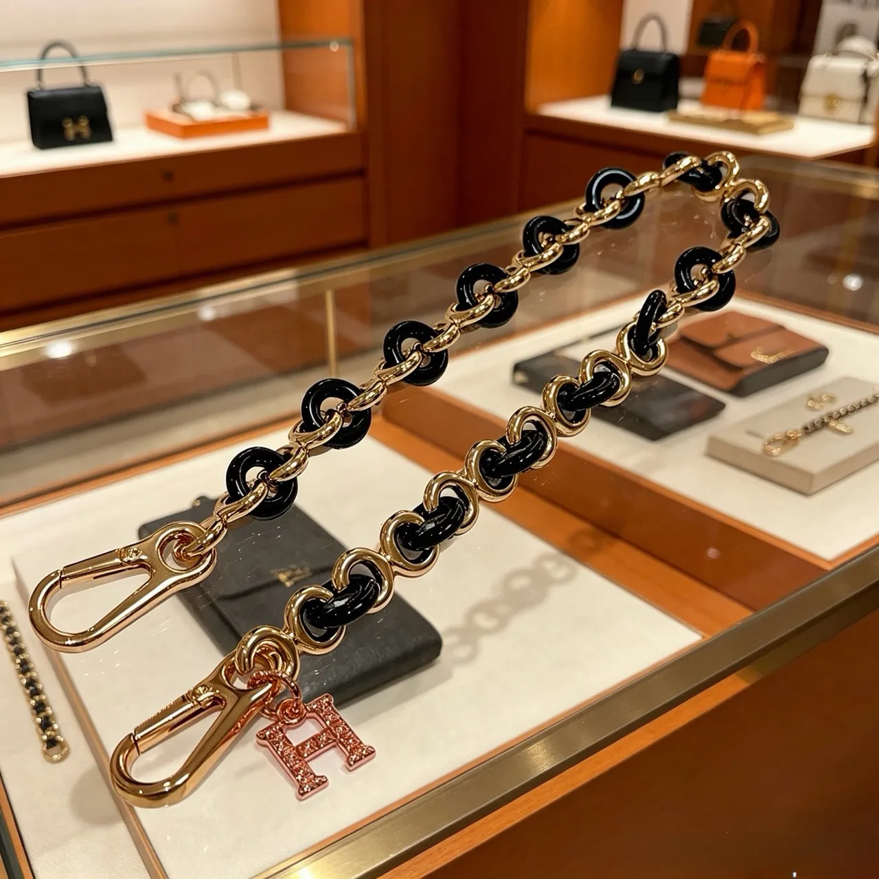 Hermès Black Gold Link Pavé-Crystal H Charm Chain Bag