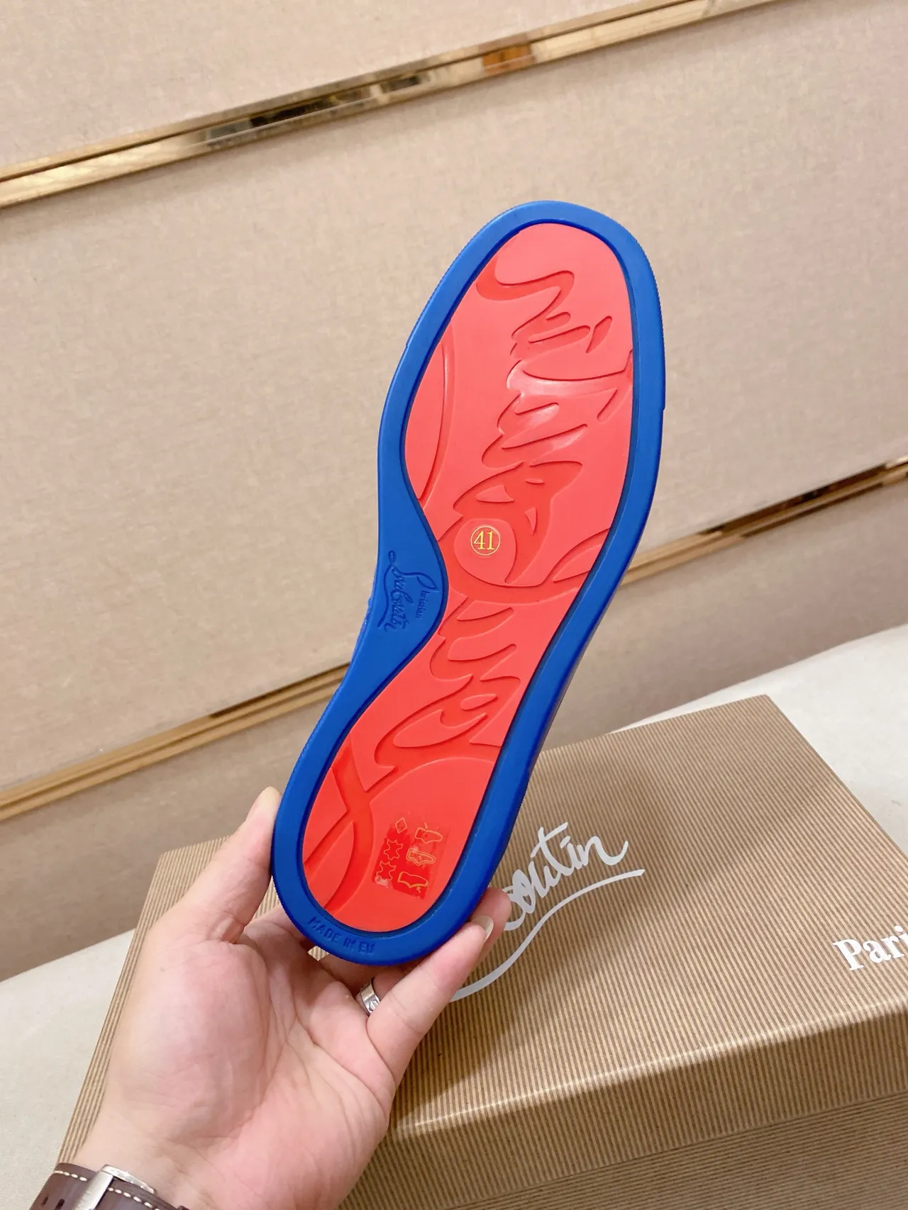 Christian Louboutin Spike Sneaker Blue Suede Lifestyle Sneaker