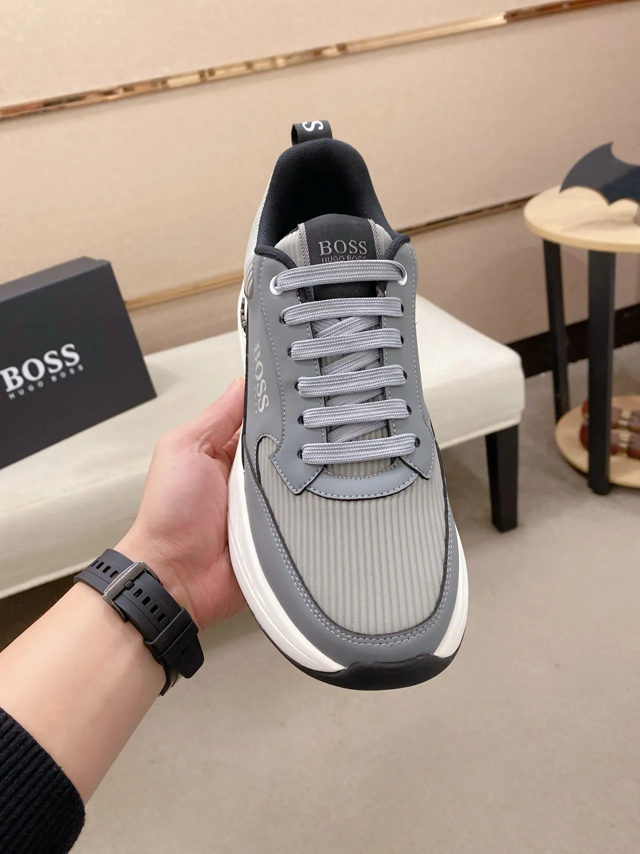 Hugo Boss Gray and White Lifestyle Sneaker