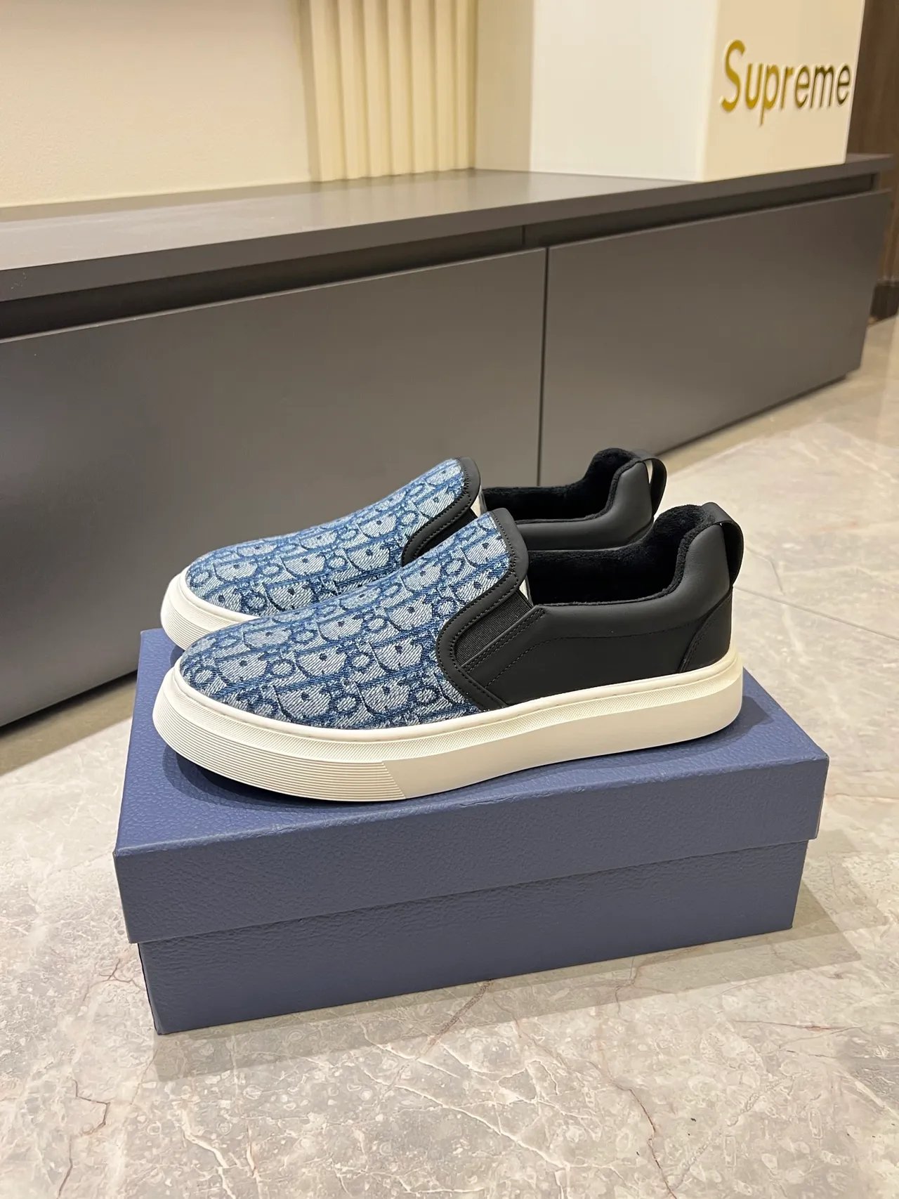 Dior Blue Black Slip-On Jacquard Monogram Upper Lifestyle Sneakers