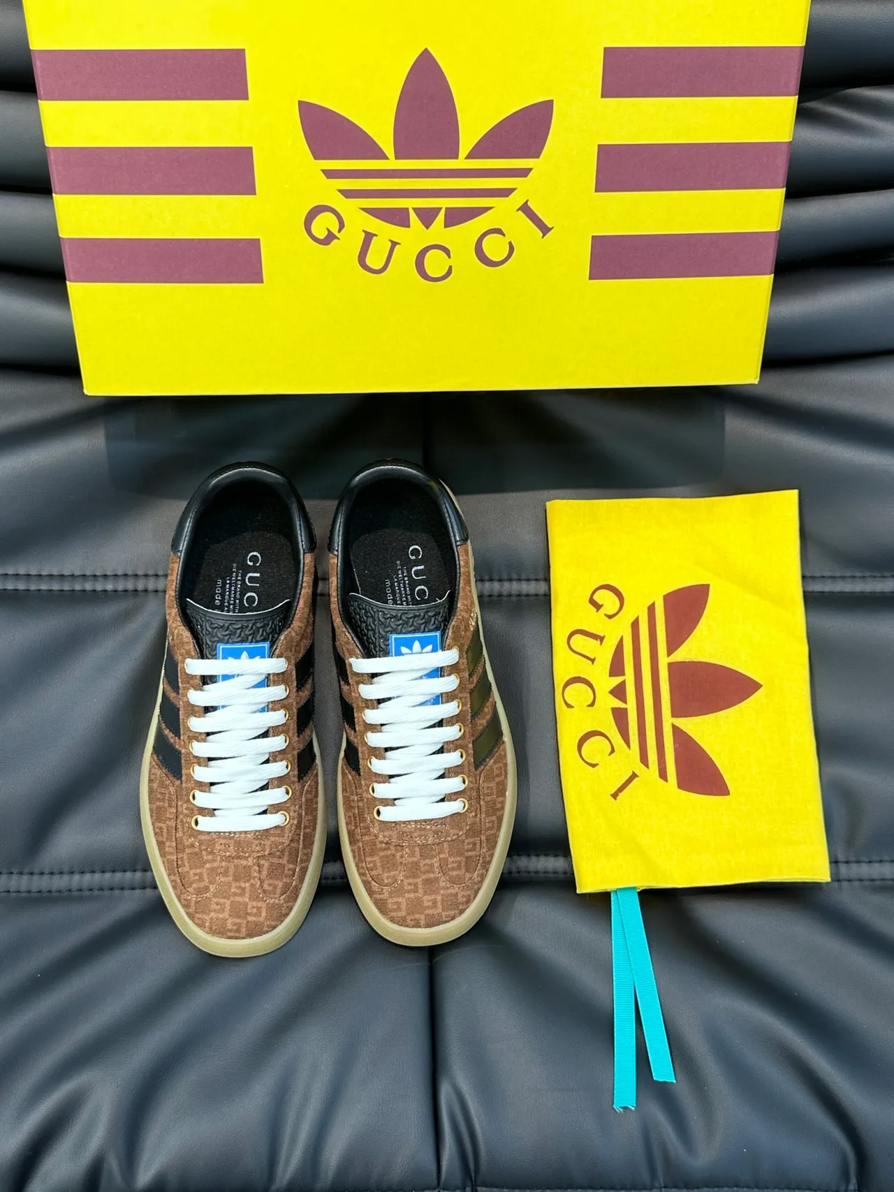 Adidas Brown Black Monogram-Print Upper Three Stripes Lifestyle Sneakers