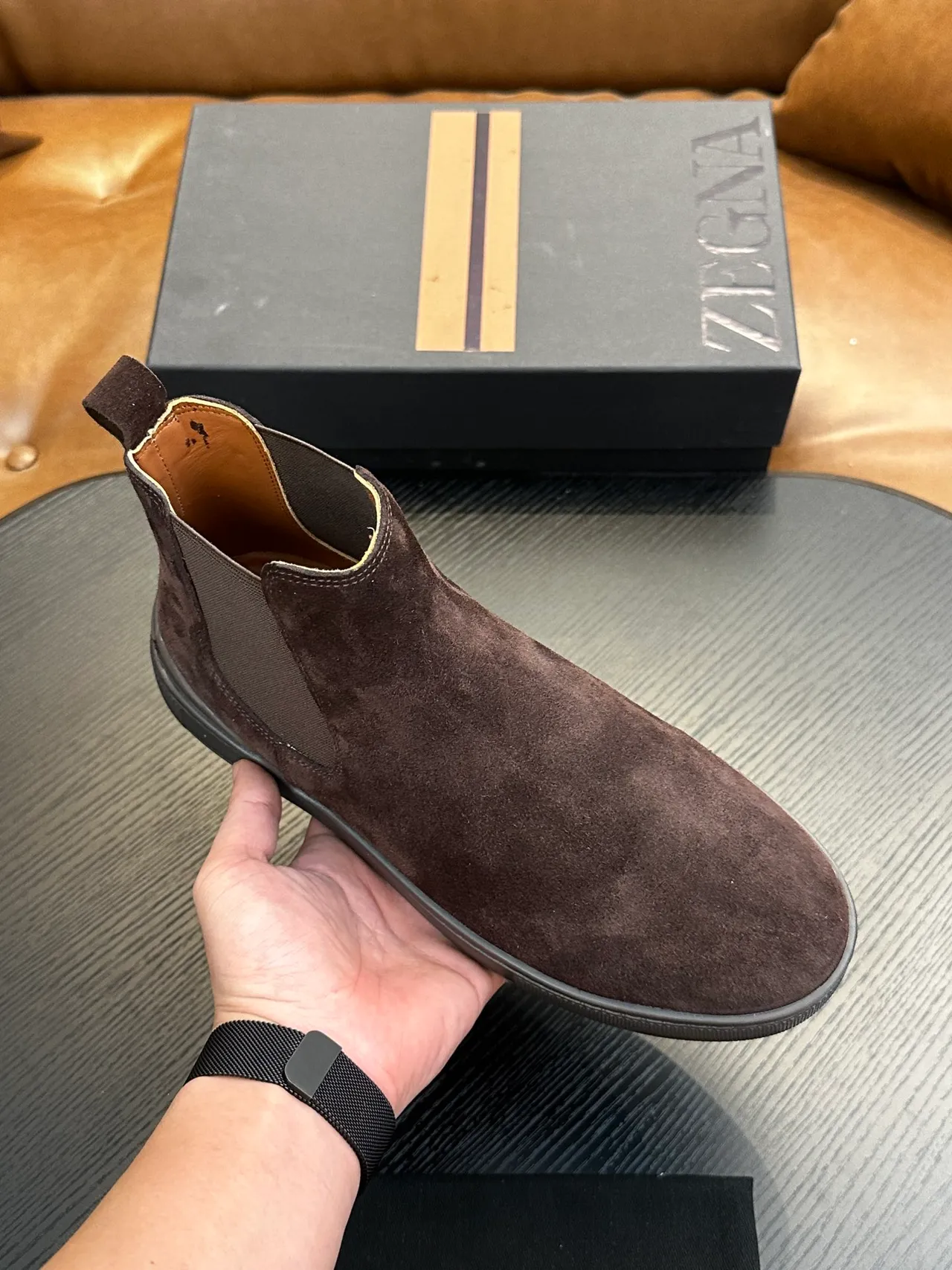 Zegna Brown Suede Chelsea Boots