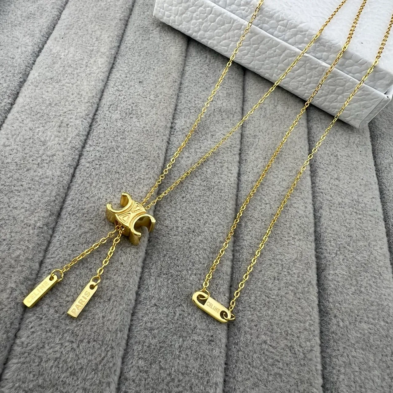 Celine Triomphe Gold-Tone Layered Chain Necklace