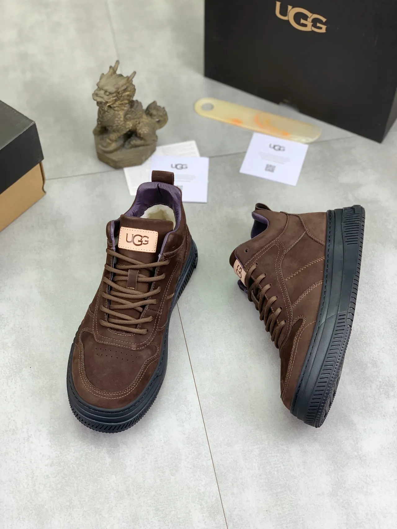 UGG Brown Suede Lace-Up Platform Snow Boots