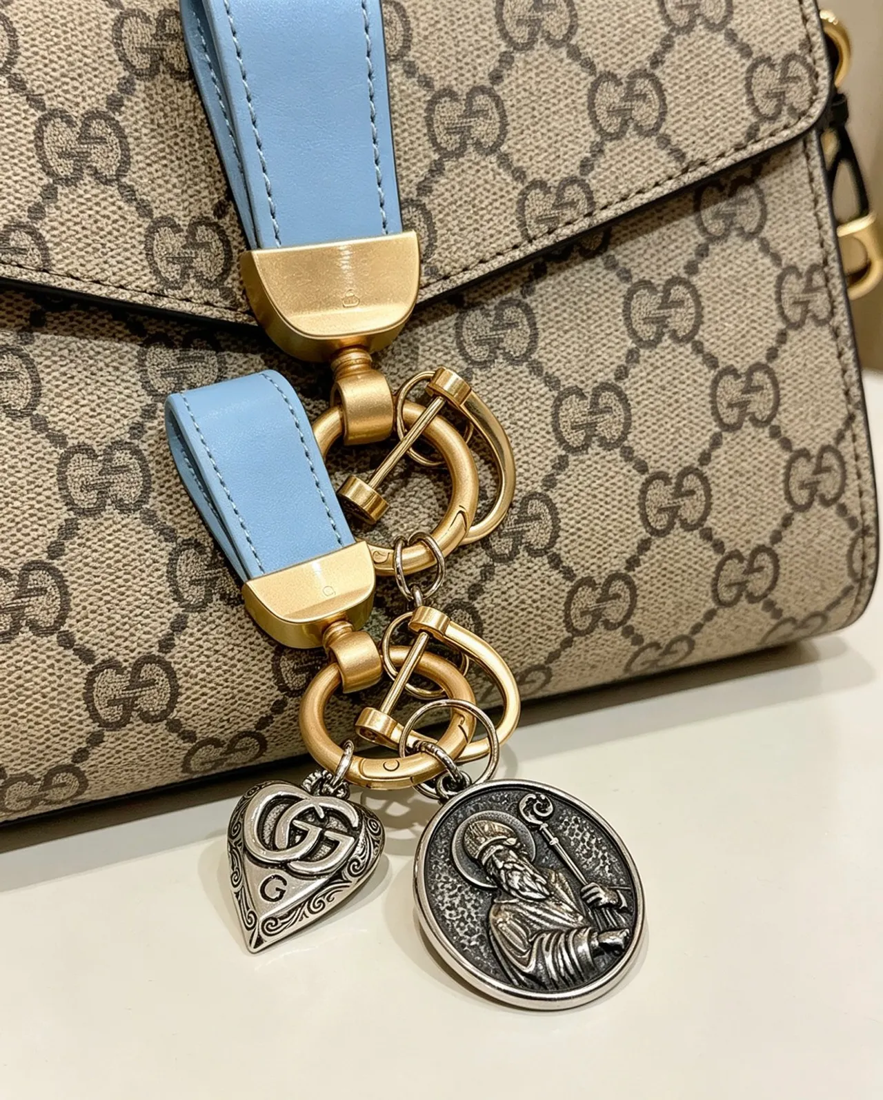 Gucci Beige Brown GG Monogram Canvas Leather Trim Boston Bag