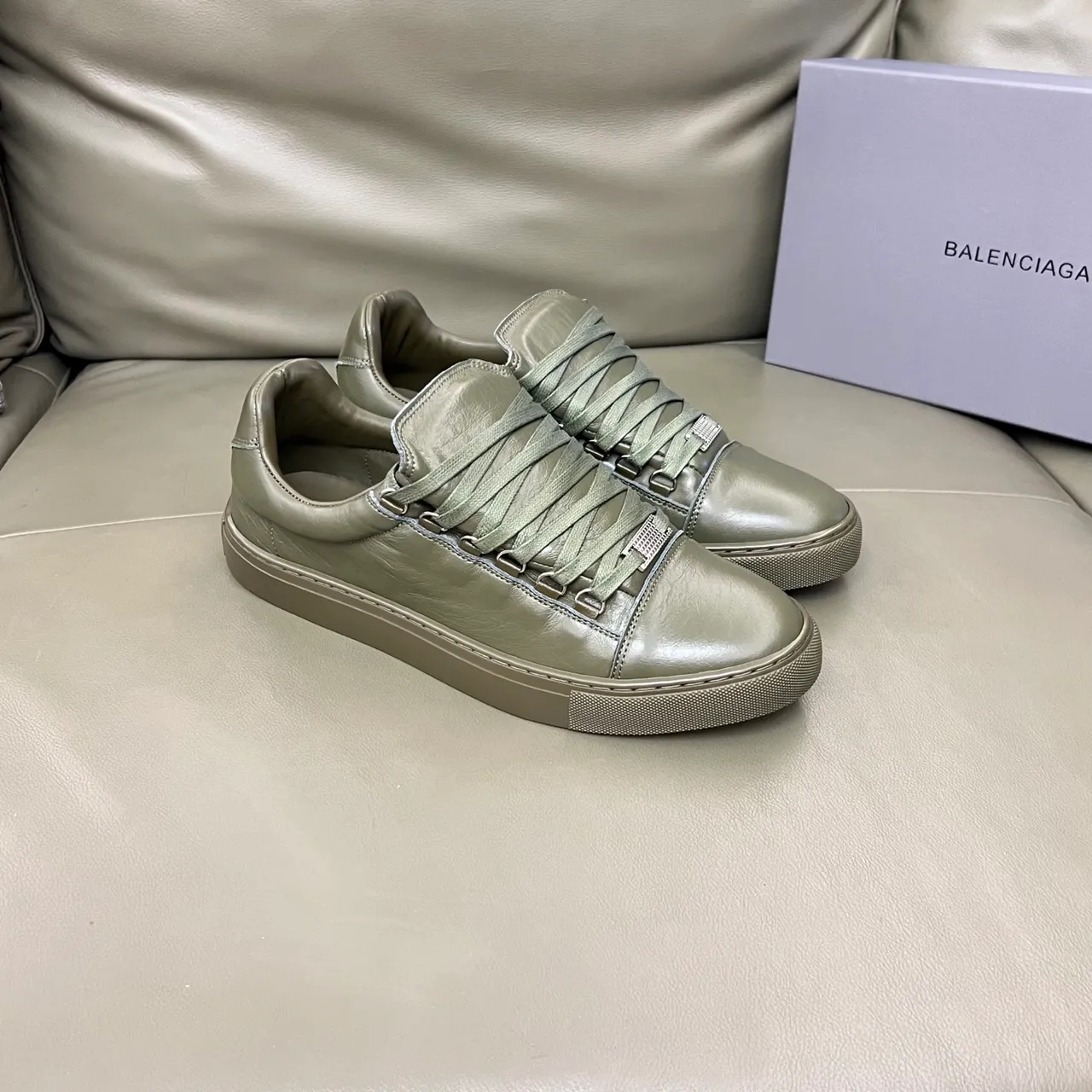 Balenciaga Le City Olive Green Leather Lifestyle Sneakers